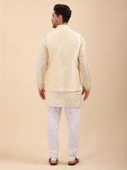 Mandarin Collar Regular Fit Kurta Pyjama Set with Nehru Jacket