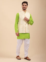 Mandarin Collar Regular Fit Kurta Pyjama Set with Nehru Jacket