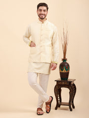 Mandarin Collar Kurta Pyjama Set with Nehru Jacket