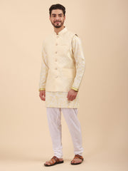 Mandarin Collar Regular Fit Kurta Pyjama Set with Nehru Jacket