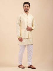Mandarin Collar Regular Fit Kurta Pyjama Set with Nehru Jacket
