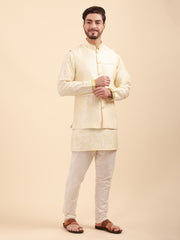 Mandarin Collar Kurta Pyjama Set with Nehru Jacket