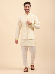 Mandarin Collar Kurta Pyjama Set with Nehru Jacket