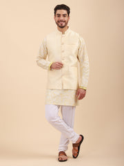 Mandarin Collar Regular Fit Kurta Pyjama Set with Nehru Jacket