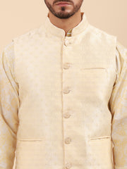 Mandarin Collar Regular Fit Kurta Pyjama Set with Nehru Jacket