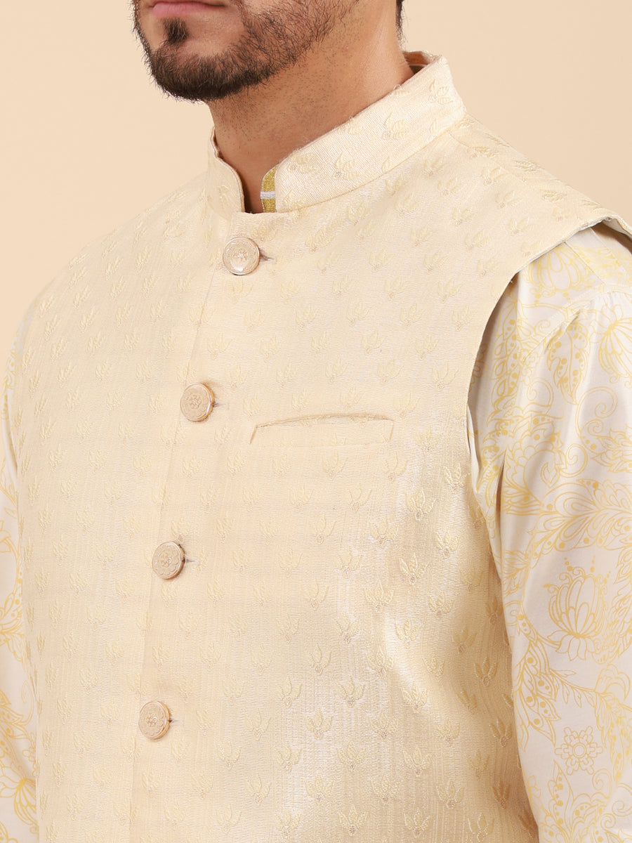 Mandarin Collar Regular Fit Kurta Pyjama Set with Nehru Jacket