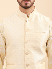 Mandarin Collar Kurta Pyjama Set with Nehru Jacket