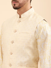 Mandarin Collar Kurta Pyjama Set with Nehru Jacket