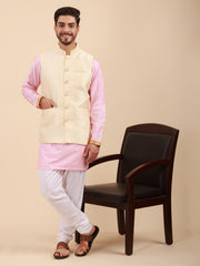 Mandarin Collar Regular Fit Kurta Pyjama Set with Nehru Jacket
