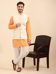 Mandarin Collar Kurta Pyjama Set with Nehru Jacket