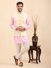 Mandarin Collar Kurta Pyjama Set with Nehru Jacket