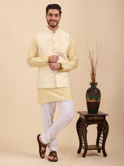 Mandarin Collar Regular Fit Kurta Pyjama Set with Nehru Jacket