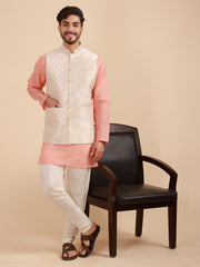 Men Art Silk Kurta & Pyjama Set with Nehru Jacket