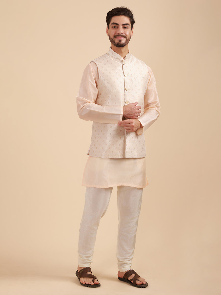 Men Art Silk Kurta & Pyjama Set with Nehru Jacket