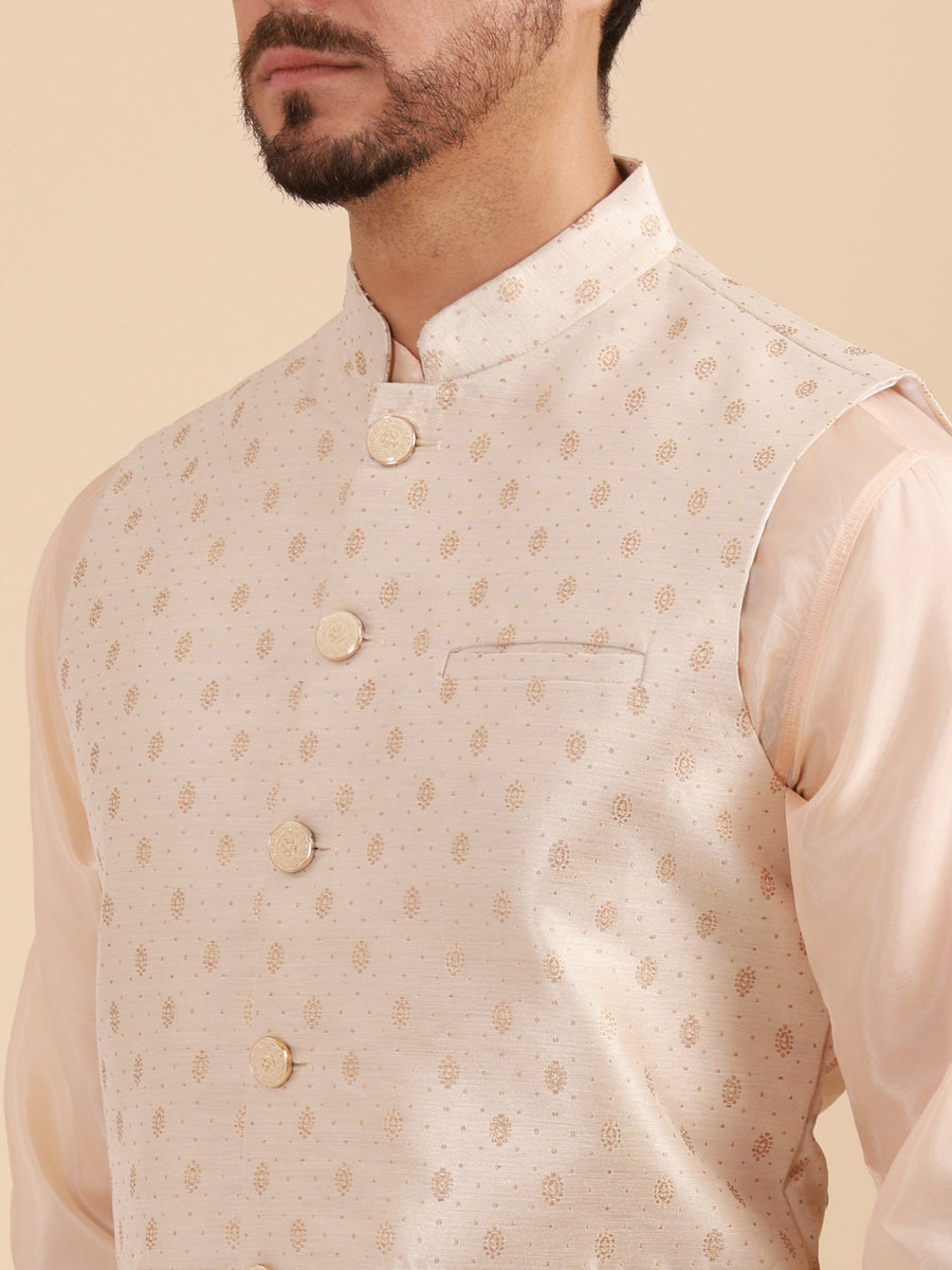 Men Art Silk Kurta & Pyjama Set with Nehru Jacket