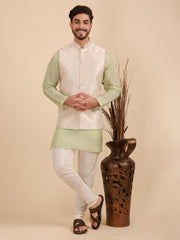 Men Art Silk Kurta & Pyjama Set with Nehru Jacket