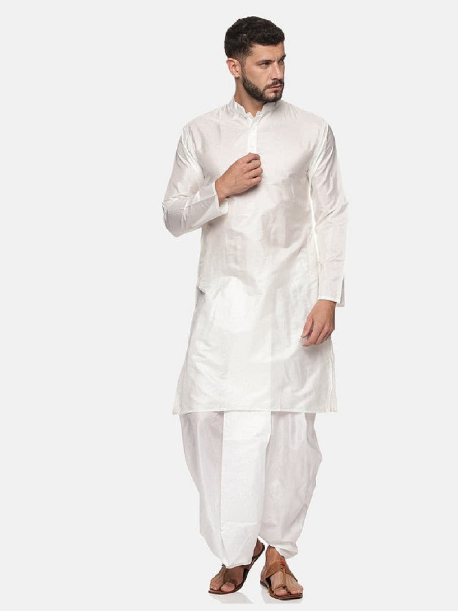 Men White Colour Polyester Viscose Kurta