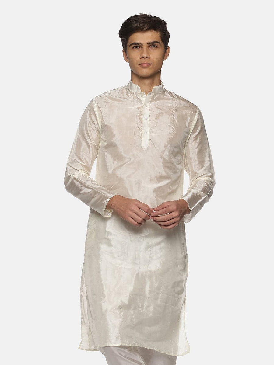 Men Off White Colour Polyester Viscose Kurta