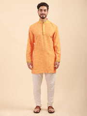 Men Floral Print Poly Viscose Mandarin Collar Kurta