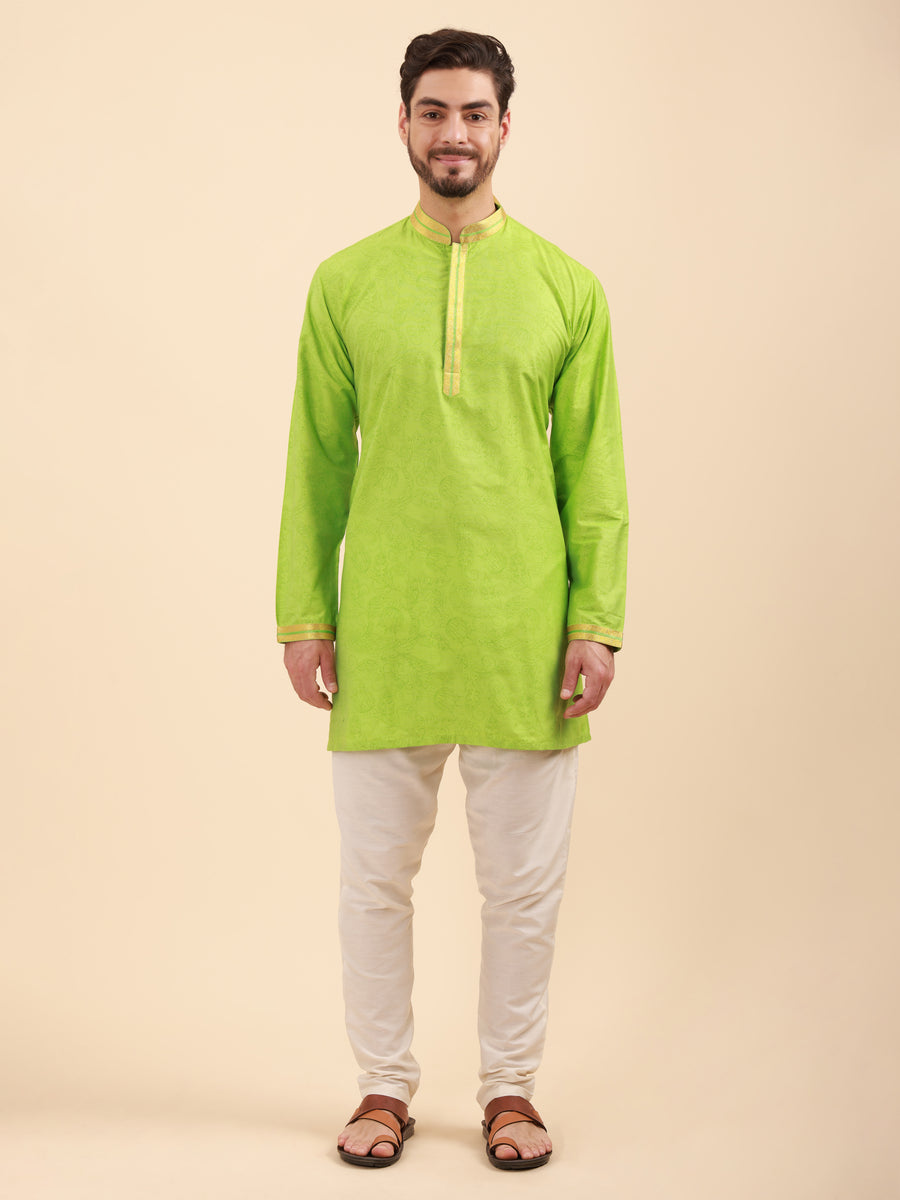 Men Floral Print Poly Viscose Mandarin Collar Kurta