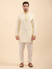Men Floral Print Poly Viscose Mandarin Collar Kurta