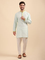 Men Floral Print Poly Viscose Mandarin Collar Kurta