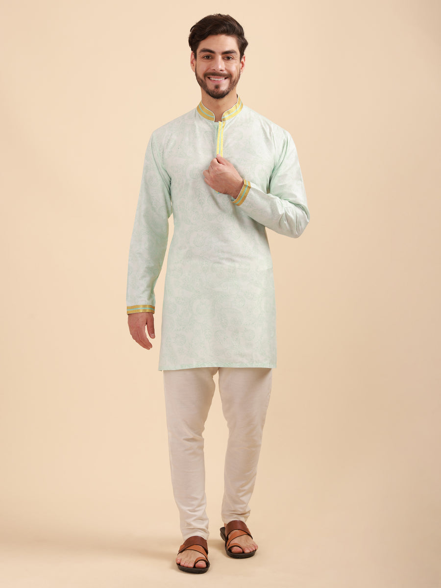 Men Floral Print Poly Viscose Mandarin Collar Kurta