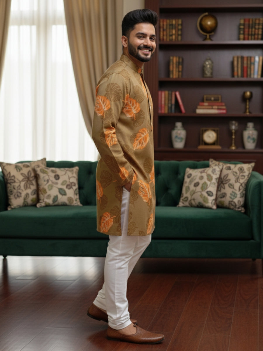 Men Digital Print Cotton Kurta | Mandarin Collar, Side Pockets, Button Closure | Ethnic Wear for Men – Machine Washable