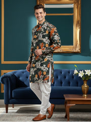 Men Digital Print Cotton Kurta | Mandarin Collar, Side Pockets, Button Closure | Ethnic Wear for Men – Machine Washable