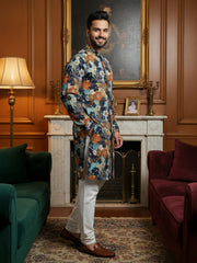 Men Digital Print Cotton Kurta | Mandarin Collar, Side Pockets, Button Closure | Ethnic Wear for Men – Machine Washable