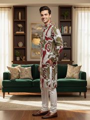 Men Digital Print Cotton Kurta | Mandarin Collar, Side Pockets, Button Closure | Ethnic Wear for Men – Machine Washable