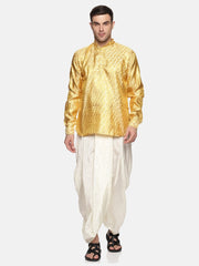 Men Gold Colour Polyester Kurta Dhoti Pant Set