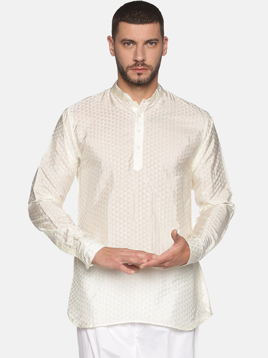 Men Jacquard Art Silk Solid Colour Short Kurta