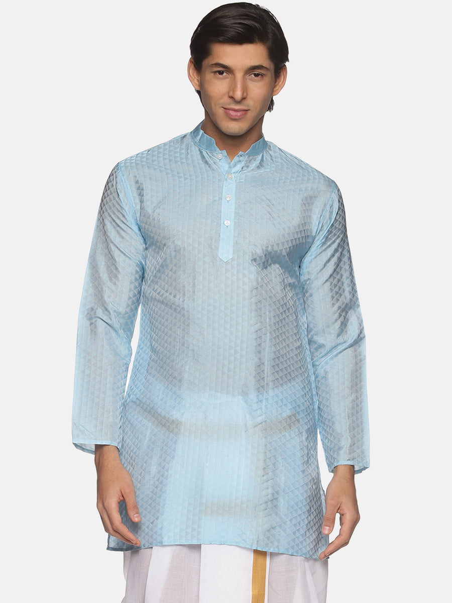 Men Jacquard Art Silk Blue Colour Long Kurta.