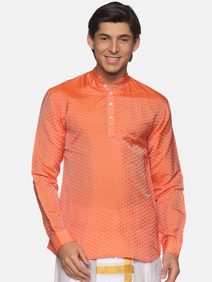 Men Jacquard Art Silk Solid Colour Short Kurta