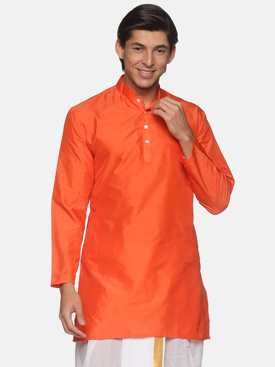 Men Butter Silk Yellow Colour Long Kurta.