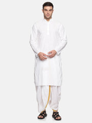 Men White Colour Cotton Kurta Dhoti Pant Set