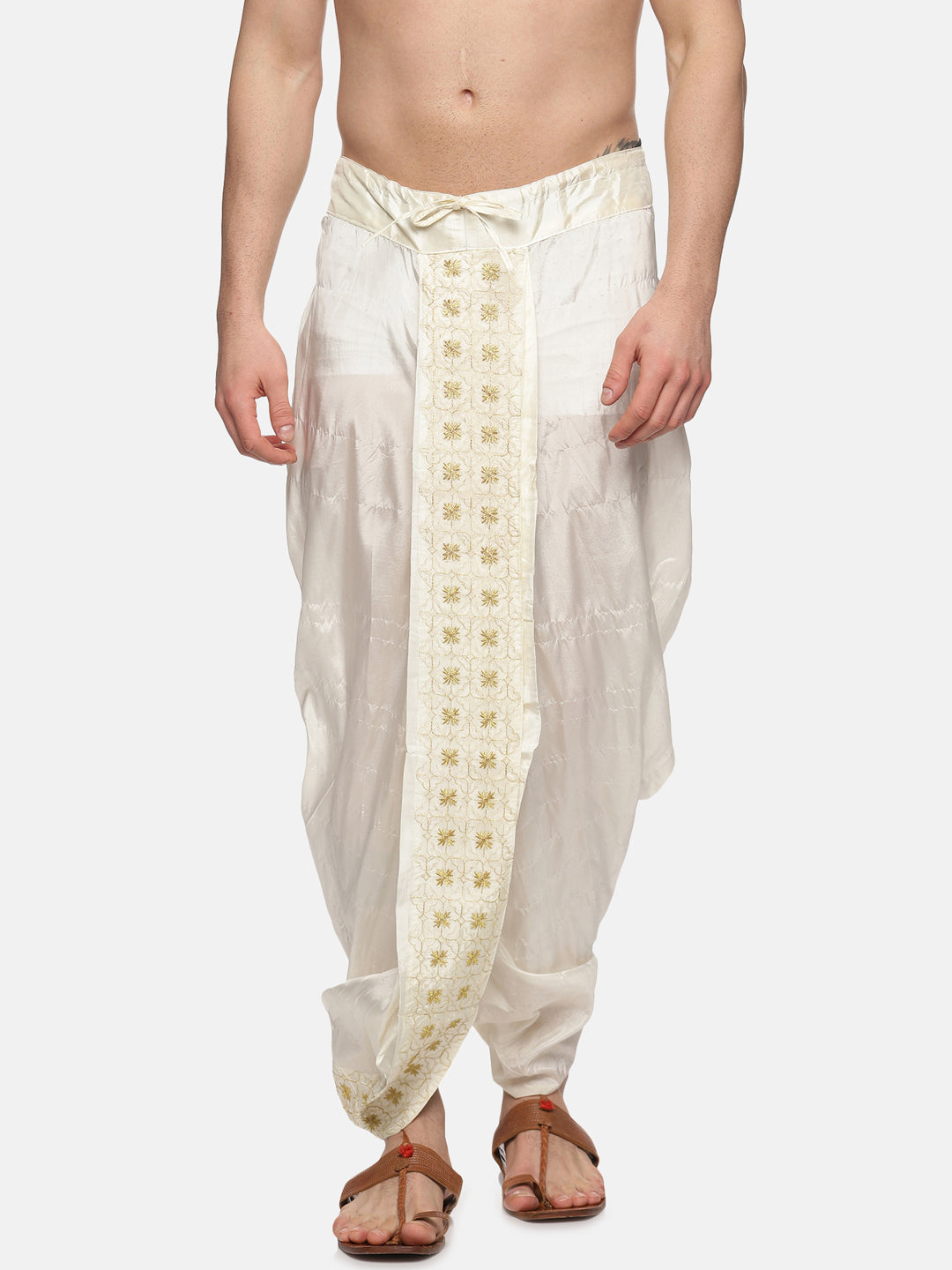 Men Art Silk Cream Colour Embroidery Dhoti Pant
