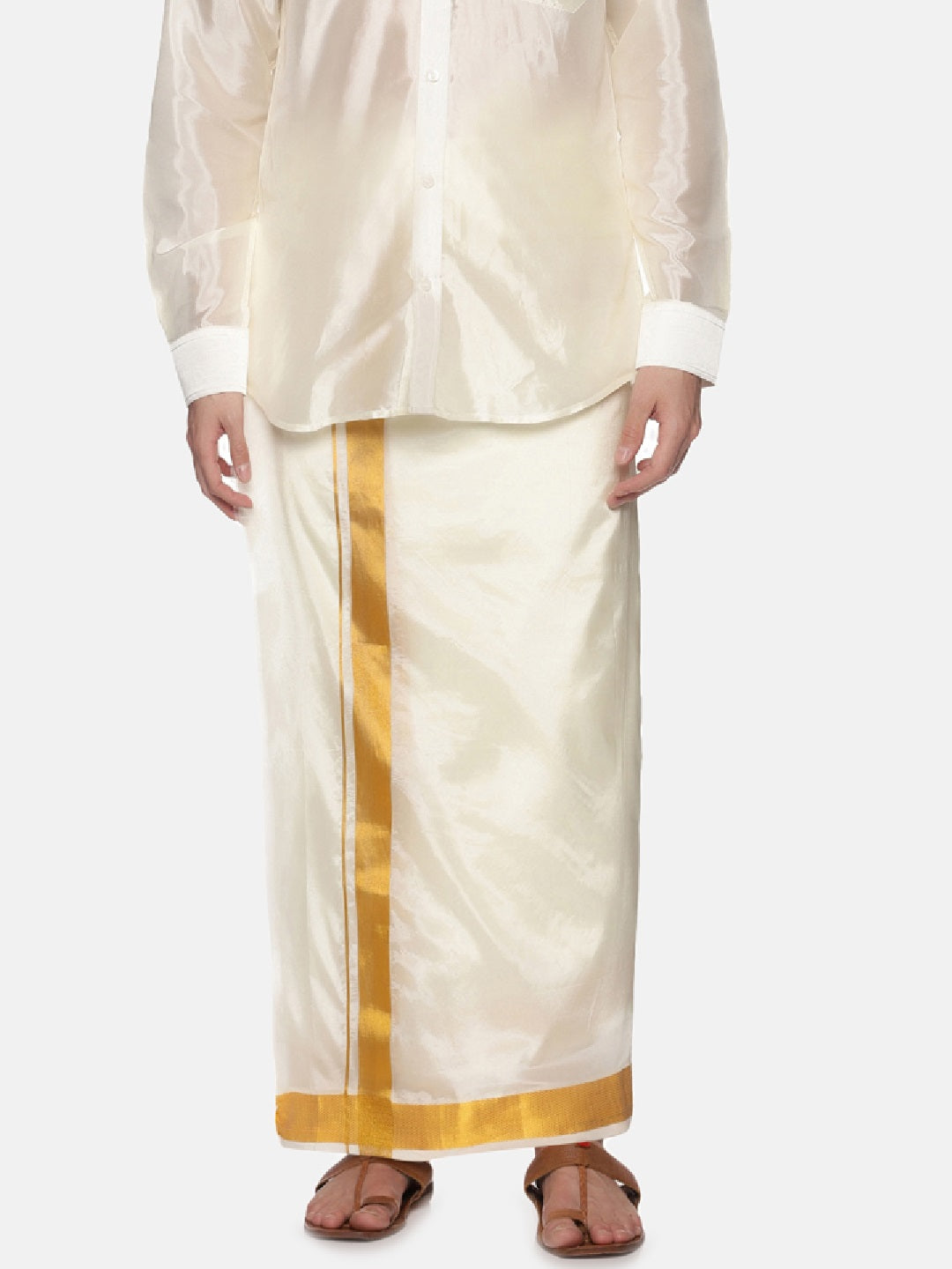 Men Art Silk Traditional Cream Colour Regular Dhoti
