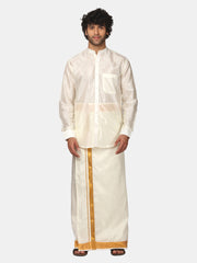 Men Artsilk Chinese Collar Shirt and Readymade Dhoti Set