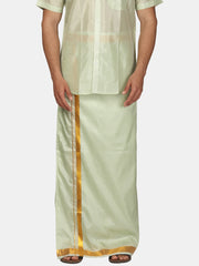 Men Artsilk Gold Zari Border Readymade Pocket Dhoti