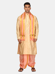 Men Artsilk Solid Colour Kurta and Dhoti Pant with Angavastram Set