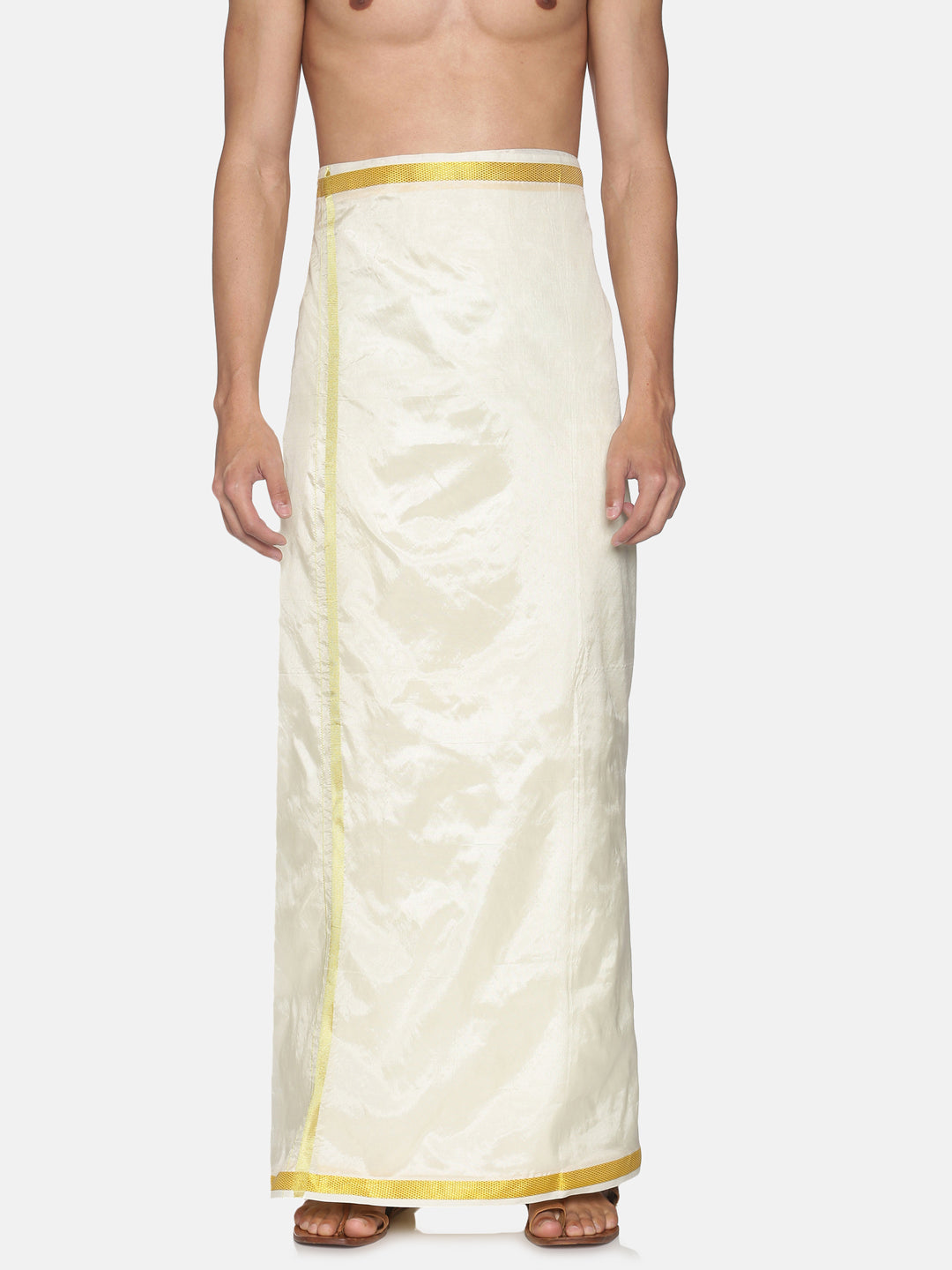 Men Artsilk Traditional Cream Colour Regular Dhoti