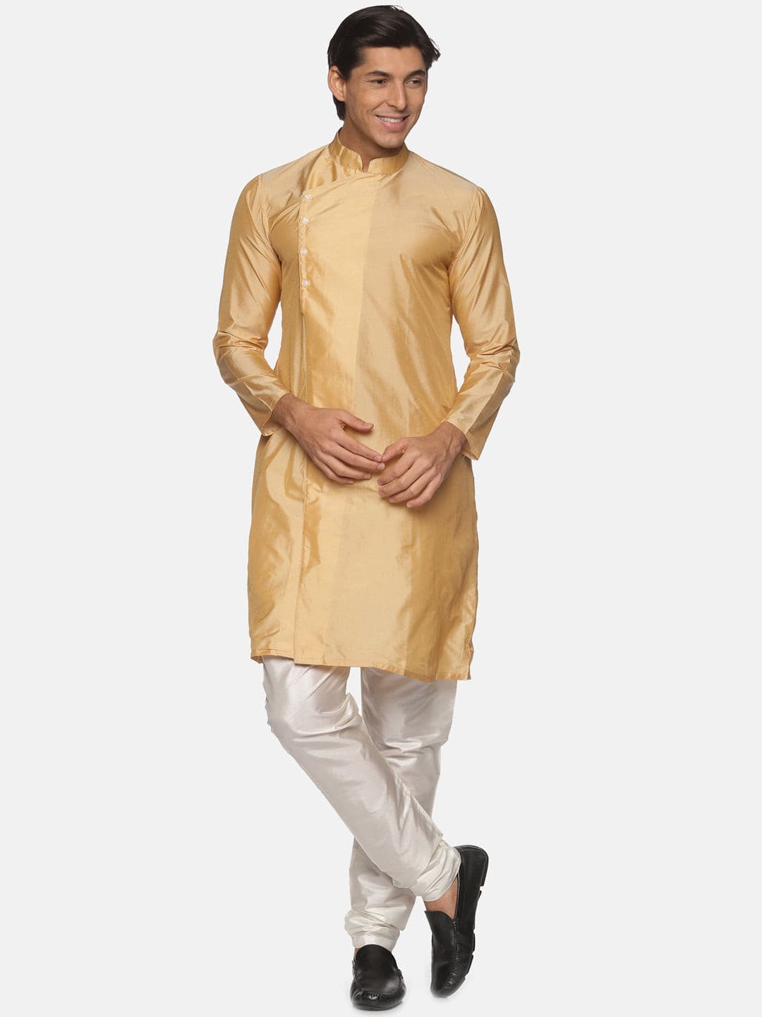 Men Biscuit Colour Polyester Kurta Pyjama Set