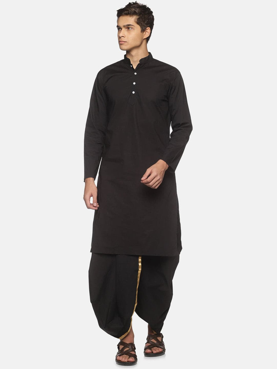 Men Black Colour Cotton Kurta Dhoti Pant Set