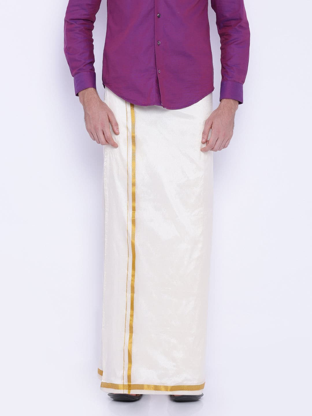 Men Cream Colour Art Silk Readymade Pocket Dhoti