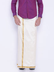 Men Cream Colour Art Silk Readymade Pocket Dhoti