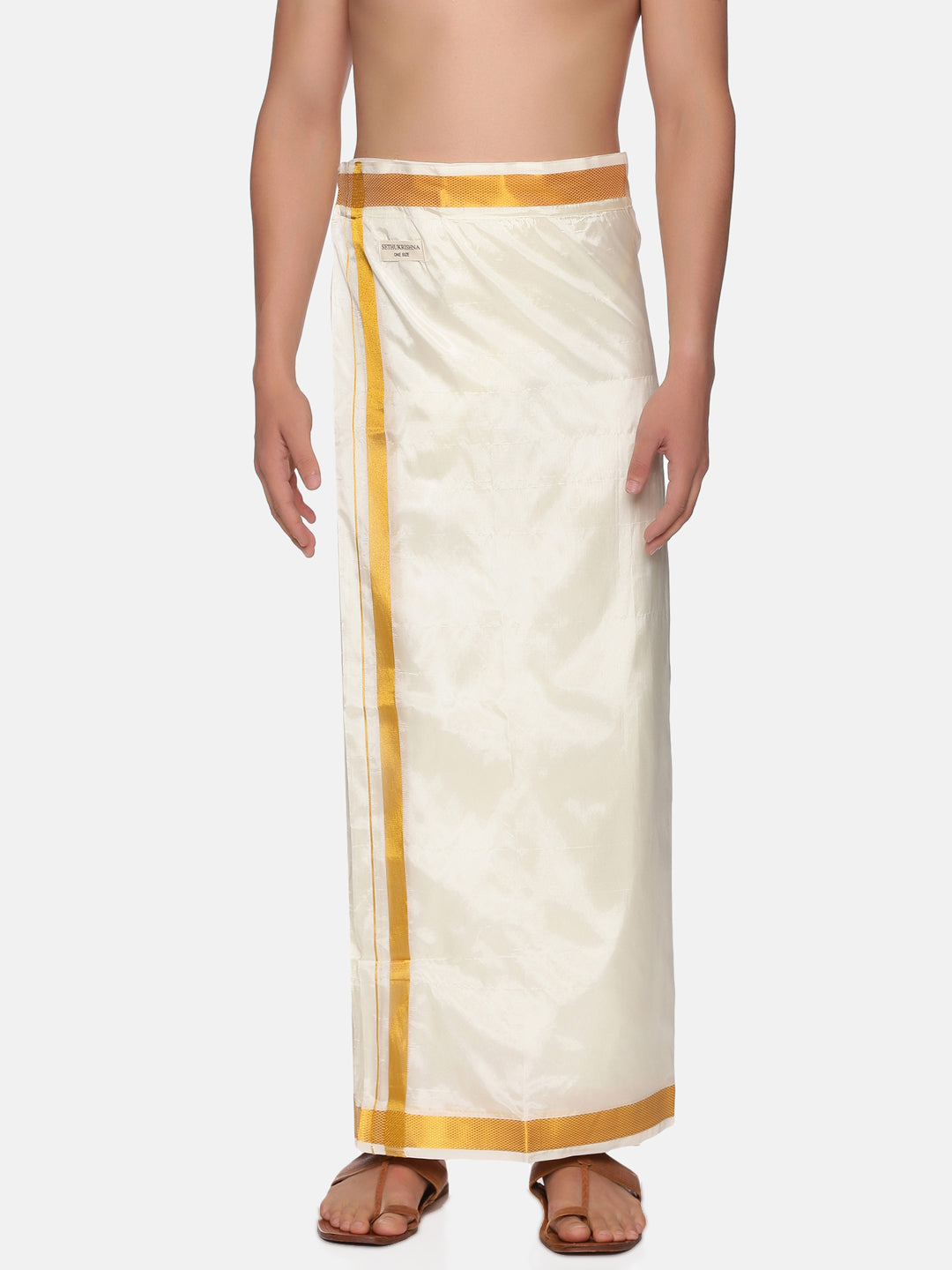 Men Cream Colour Art Silk Readymade Pocket Dhoti
