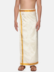 Men Cream Colour Art Silk Readymade Pocket Dhoti