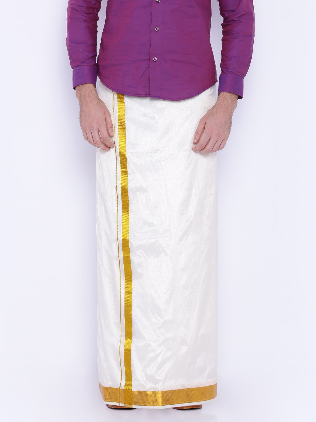 Men Cream Colour Art Silk Readymade Pocket Dhoti